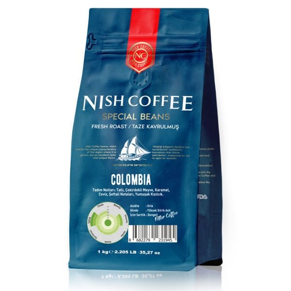 Nish Kahve Colombia 1 kg - Çekirdek + Karamel Şurup Hediyeli