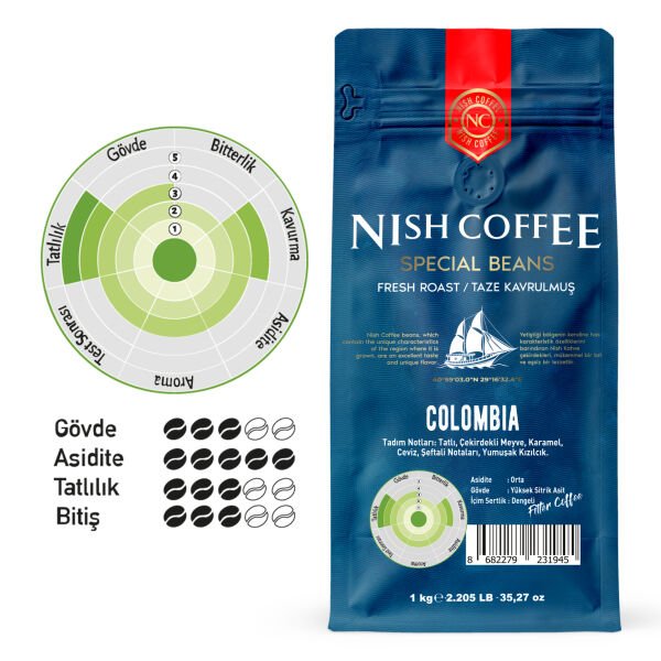 Nish Kahve Colombia 1 kg - Çekirdek + Karamel Şurup Hediyeli