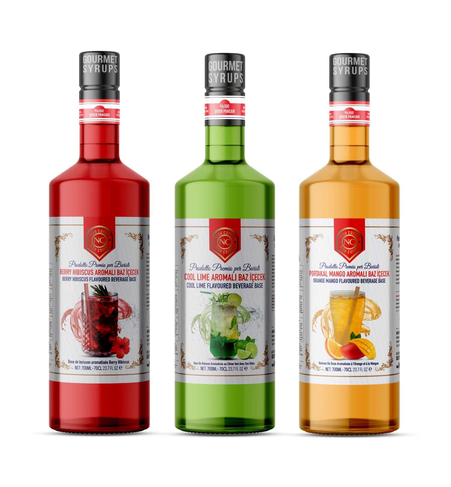 Nish Cool Lime, Berry Hibiskus, Mango Portakal Aromalı Baz İçecek 3 x 700 ML - Pet Şişe