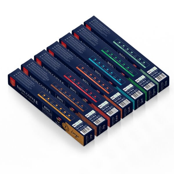 Nish Coffee Nespresso Uyumlu Kapsül Kahve 7'li Set (Lungo,Italy,Risteretto,Smooth,Sport,Organik,Decaf)-70 Adet