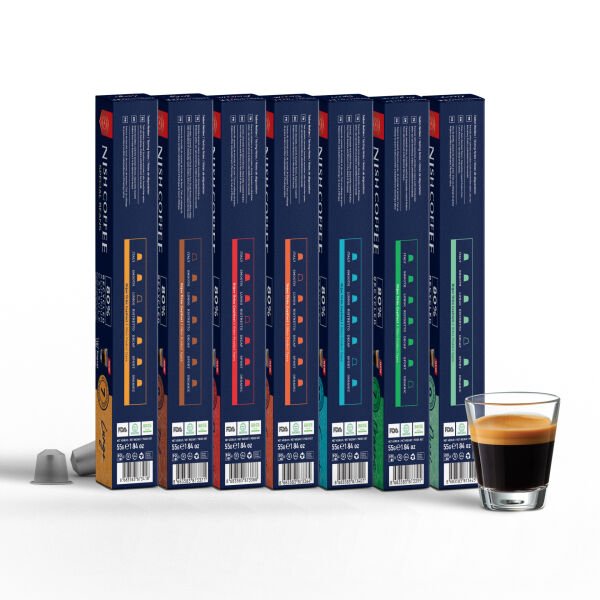 Nish Coffee Nespresso Uyumlu Kapsül Kahve 7'li Set (Lungo,Italy,Risteretto,Smooth,Sport,Organik,Decaf)-70 Adet