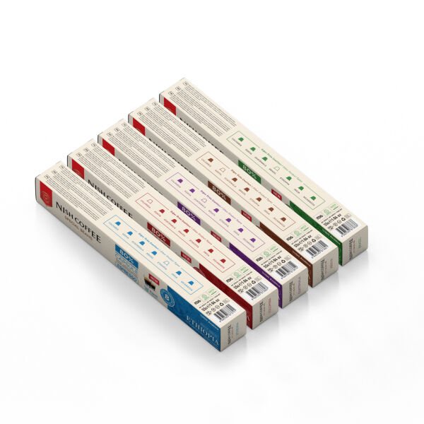 Nish Coffee Single Orijin Kapsül Kahve 5'li Set (Ethiopia,Colombia,Guatemala,Kenya,Brasil)-50 Kapsül