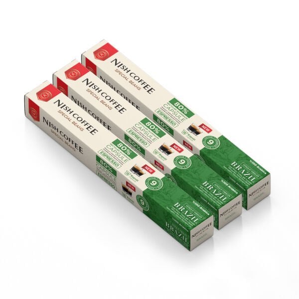Nish Coffee Single Orijin Kapsül Kahve Kahve Brasil (Nespresso Uyumlu) 3lü Set (30 Kapsül)