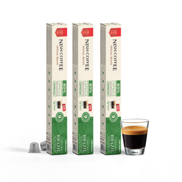Nish Coffee Single Orijin Kapsül Kahve Kahve Brasil (Nespresso Uyumlu) 3lü Set (30 Kapsül)