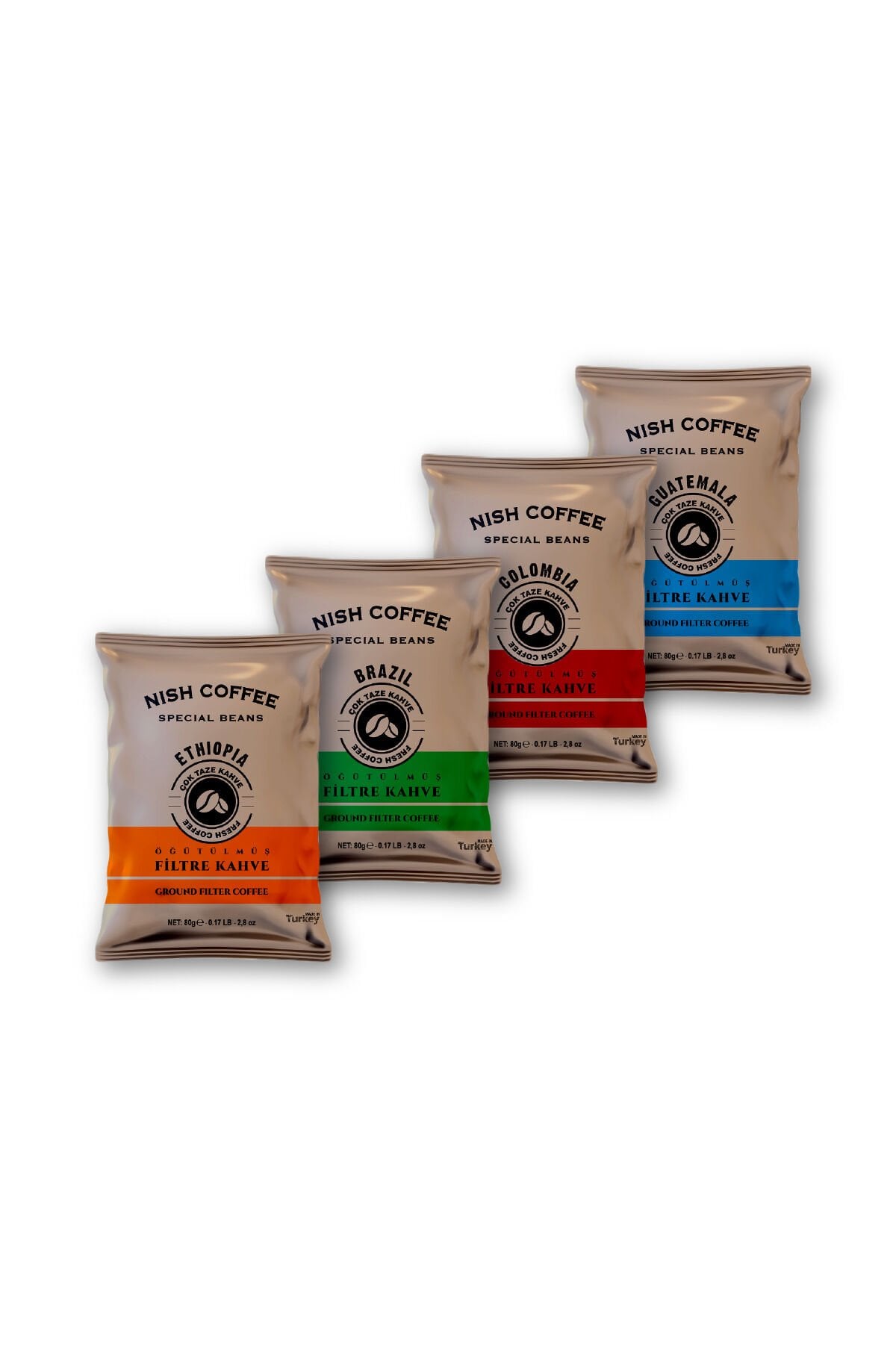 Nish Filtre Kahve Brazil Kolombiya Guatemala Etiyopya 80 gr 4'lü Paket