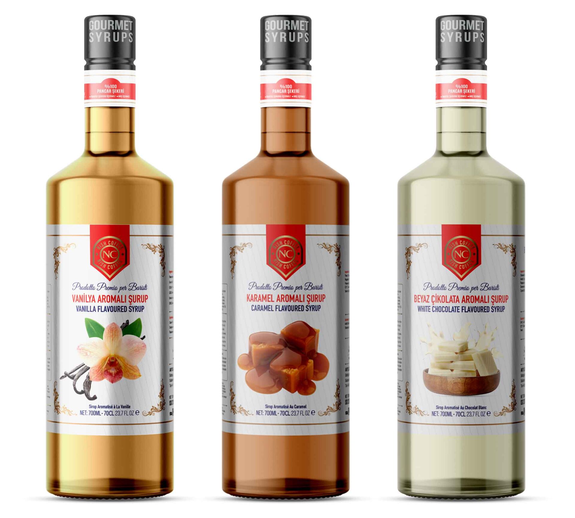 Nish Vanilya Karamel Beyaz Çikolata Şurupları 3 x 700 ML - Pet Şişe