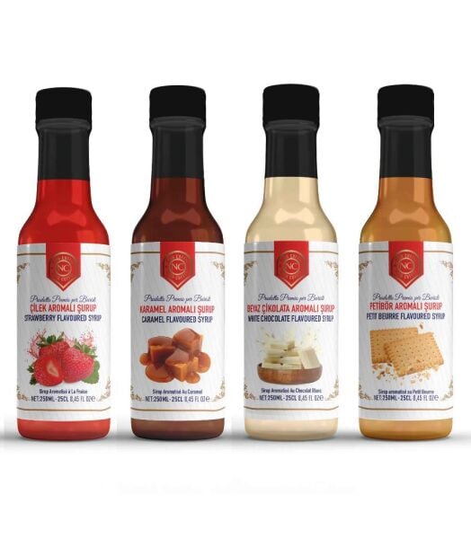 Nish Çilek, Karamel, Beyaz Çikolata, Petibör Aromalı Şurup 4'lü Set  (4x250 ML) - Pet Şişe
