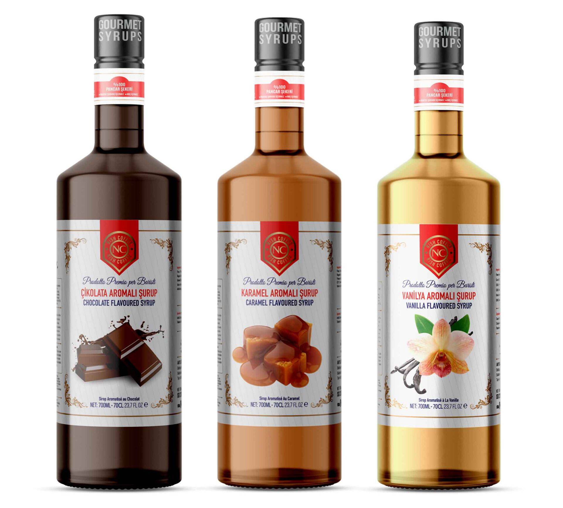 Nish Vanilya,Karamel,Çikolata Aromalı Şurup 3 x 700 ML - Pet Şişe
