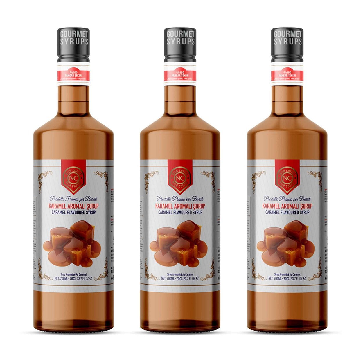 Nish Karamel Aromalı Şurup 3 x 700 ML - Pet Şişe