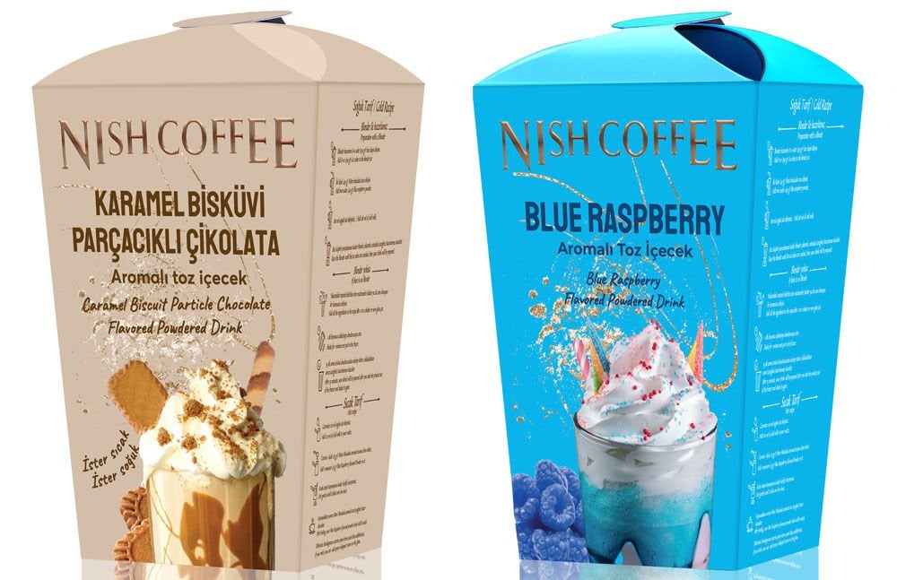 Nish Karamel Bisküvi Parçacıklı Çikolata, Blue Raspberry Aromalı Toz İçecek 2’li Set 2x250 Gr