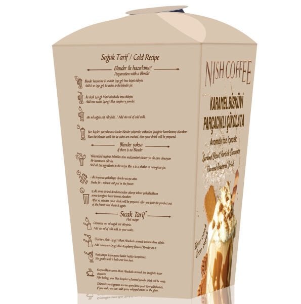 Nish Karamel Bisküvi Parçacıklı Çikolata, Blue Raspberry Aromalı Toz İçecek 2’li Set 2x250 Gr