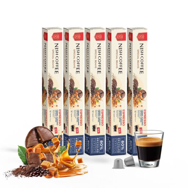 Nish Coffee Karamel Aromalı Kapsül Kahve 5'li Set (50 Adet) - 50 Adet