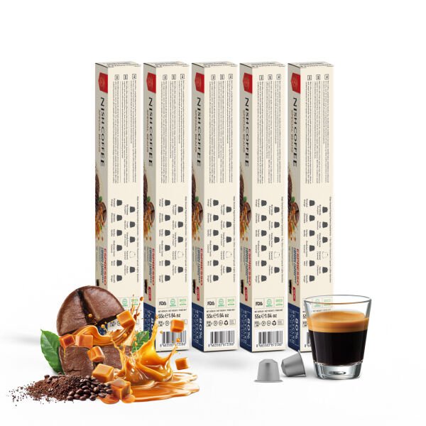 Nish Coffee Karamel Aromalı Kapsül Kahve 5'li Set (50 Adet) - 50 Adet