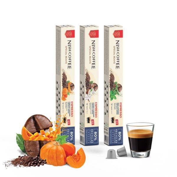Nish Coffee Aromalı Kapsül Kahve 3'lü Set (Bal Kabağı-Nane-Hindistan Cevizi) - 30 Adet