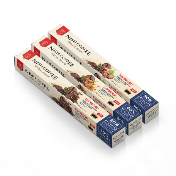 Nish Coffee Aromalı Kapsül Kahve 3'lü Set (Karamel-Çikolata-Fındık) - 30 Adet