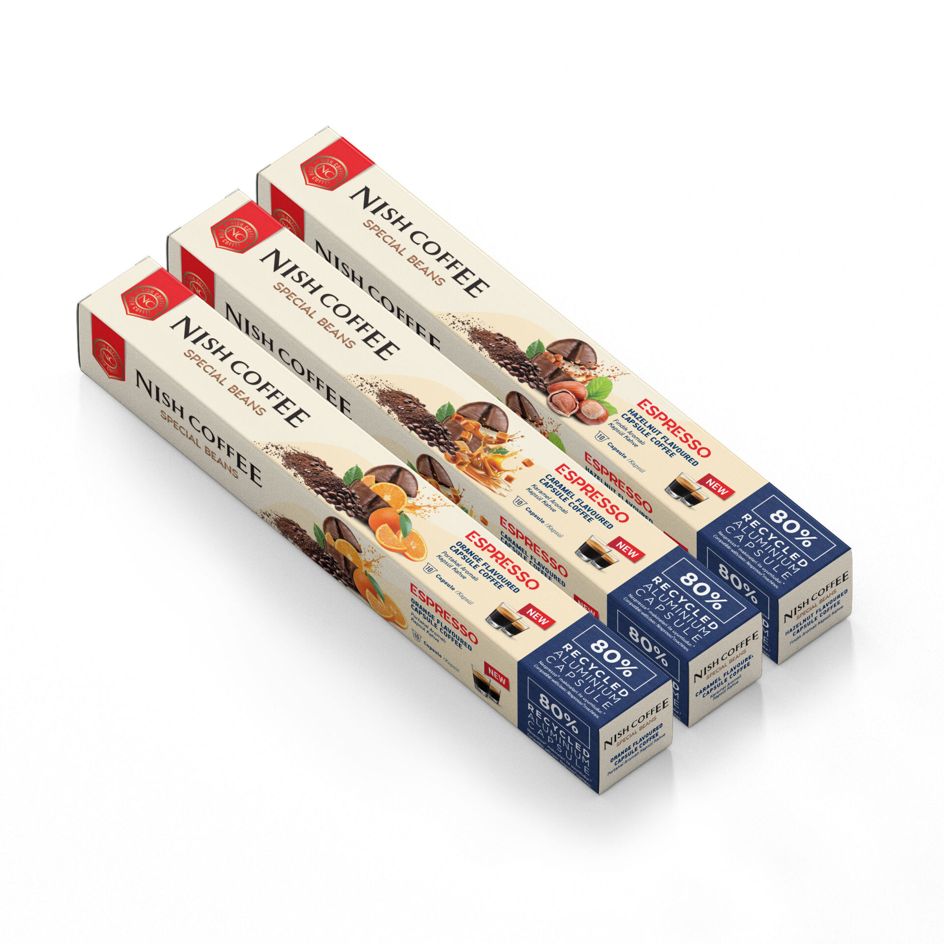 Nish Coffee Aromalı Kapsül Kahve 3'lü Set (Karamel-Fındık-Portakal) - 30 Adet