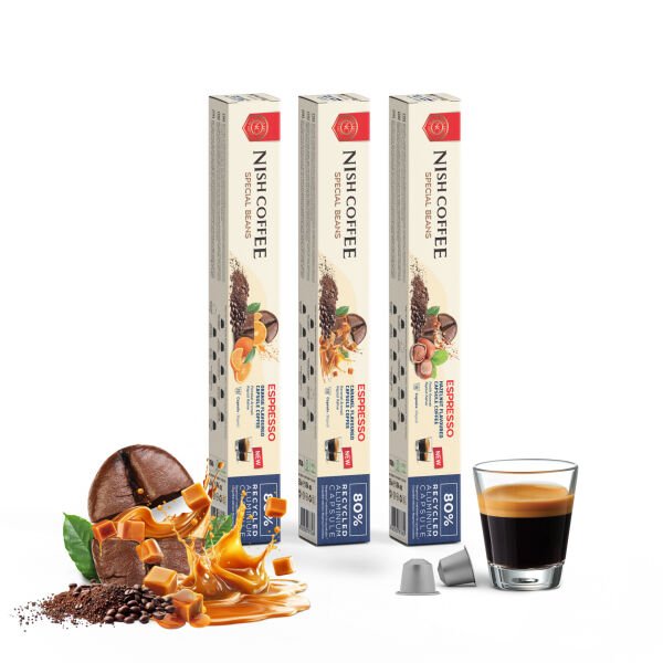 Nish Coffee Aromalı Kapsül Kahve 3'lü Set (Karamel-Fındık-Portakal) - 30 Adet