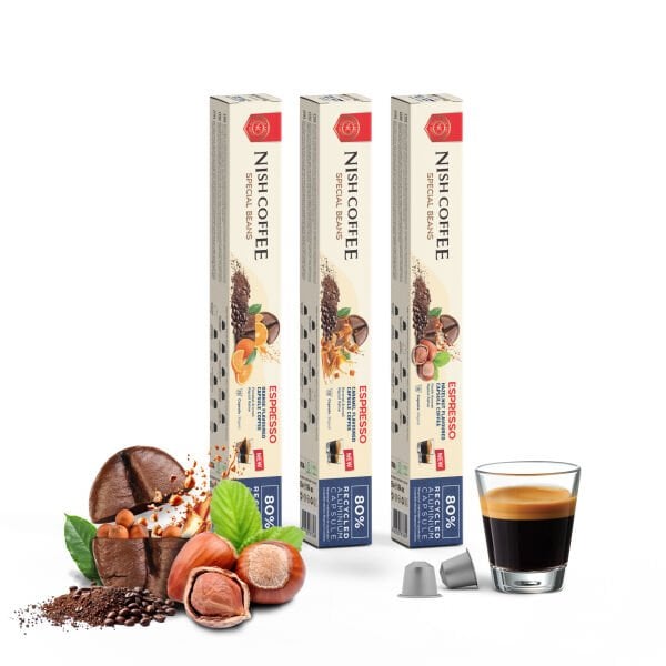 Nish Coffee Aromalı Kapsül Kahve 3'lü Set (Karamel-Fındık-Portakal) - 30 Adet