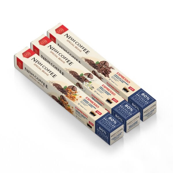Nish Coffee Aromalı Kapsül Kahve 3'lü Set (Karamel-Vanilya-Çikolata) - 30 Adet