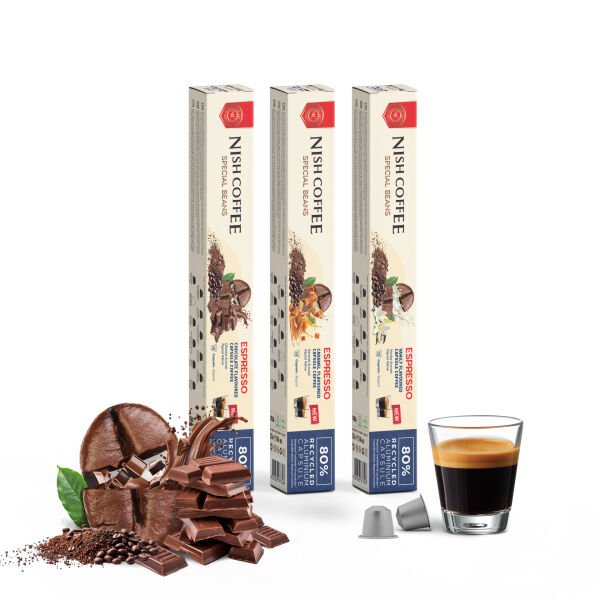 Nish Coffee Aromalı Kapsül Kahve 3'lü Set (Karamel-Vanilya-Çikolata) - 30 Adet