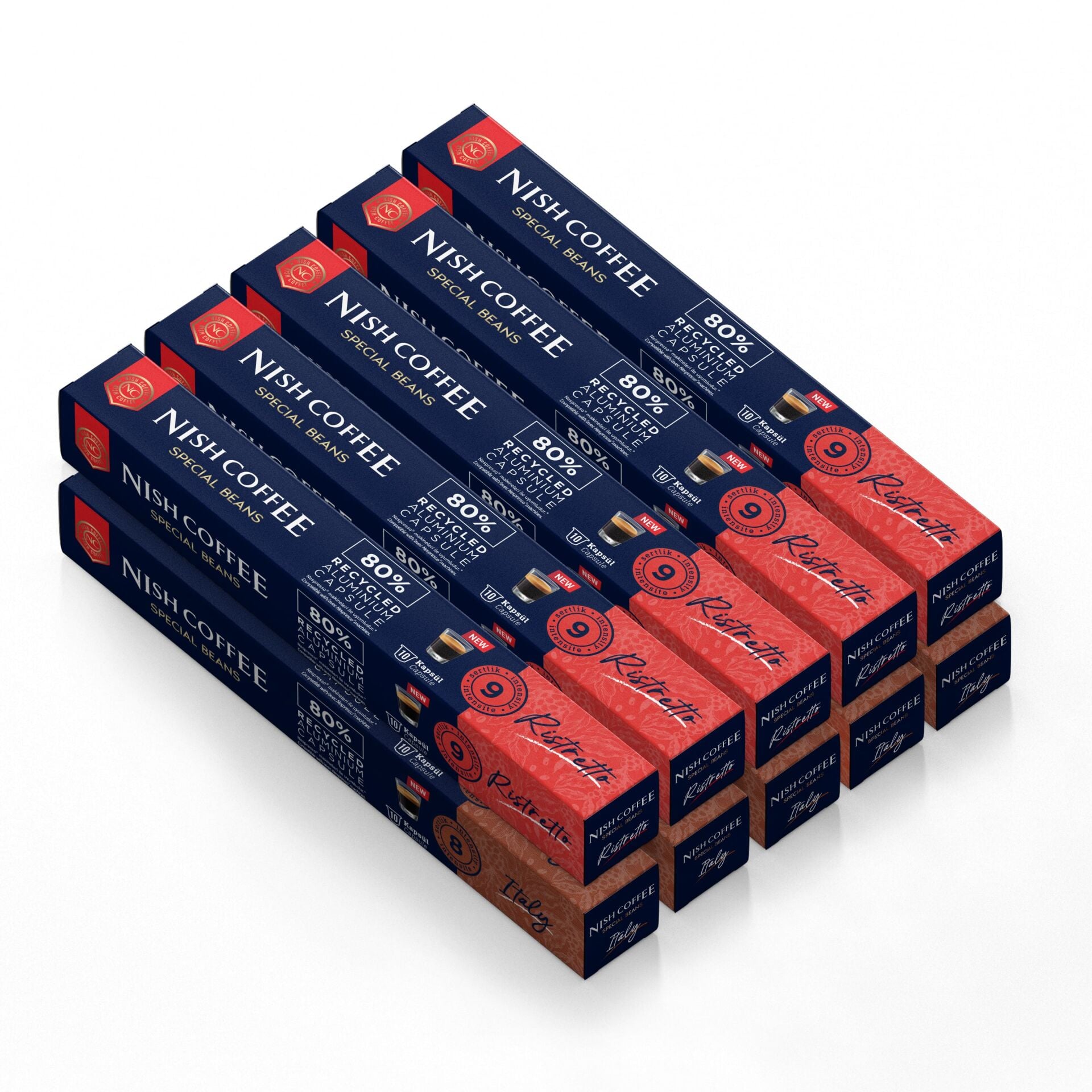 Nish Coffee Nespresso Uyumlu Kapsül Kahve 10'lu Set (5xItaly, 5xRisteretto)- 100 Adet