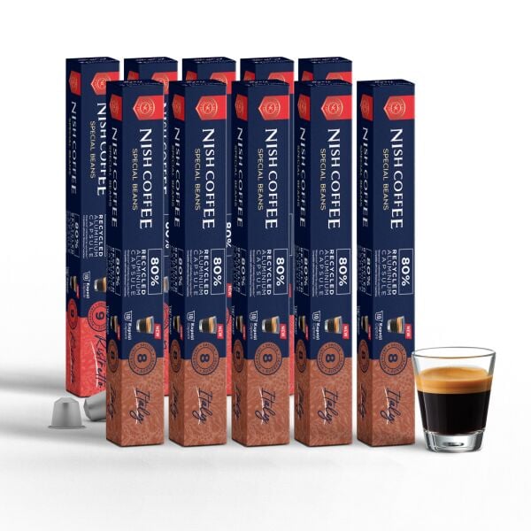 Nish Coffee Nespresso Uyumlu Kapsül Kahve 10'lu Set (5xItaly, 5xRisteretto)- 100 Adet