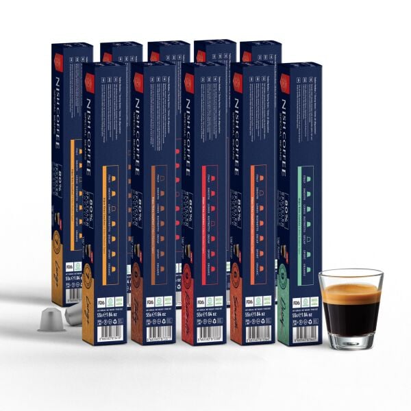 Nish Coffee Nespresso Uyumlu Kapsül Kahve 10'lu Set (2xLungo,2xItaly,2xRisteretto,2xSmooth,2xDecaf)-100 Adet