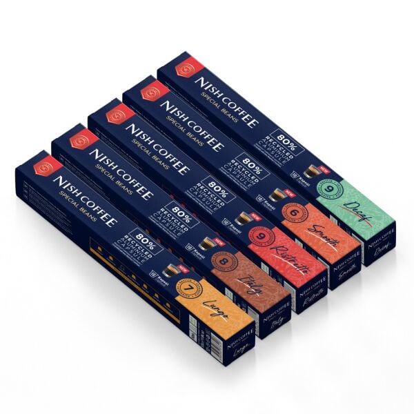 Nish Coffee Nespresso Uyumlu Kapsül Kahve 5'li Set (Lungo,Italy,Risteretto,Smooth,Decaf)-50 Adet