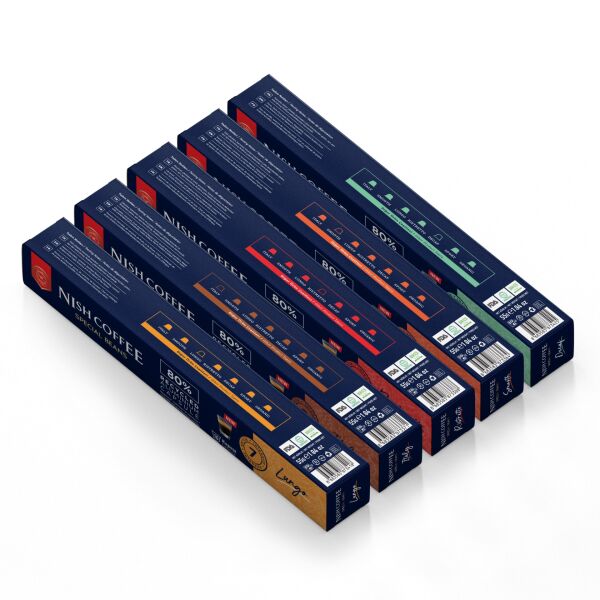 Nish Coffee Nespresso Uyumlu Kapsül Kahve 5'li Set (Lungo,Italy,Risteretto,Smooth,Decaf)-50 Adet