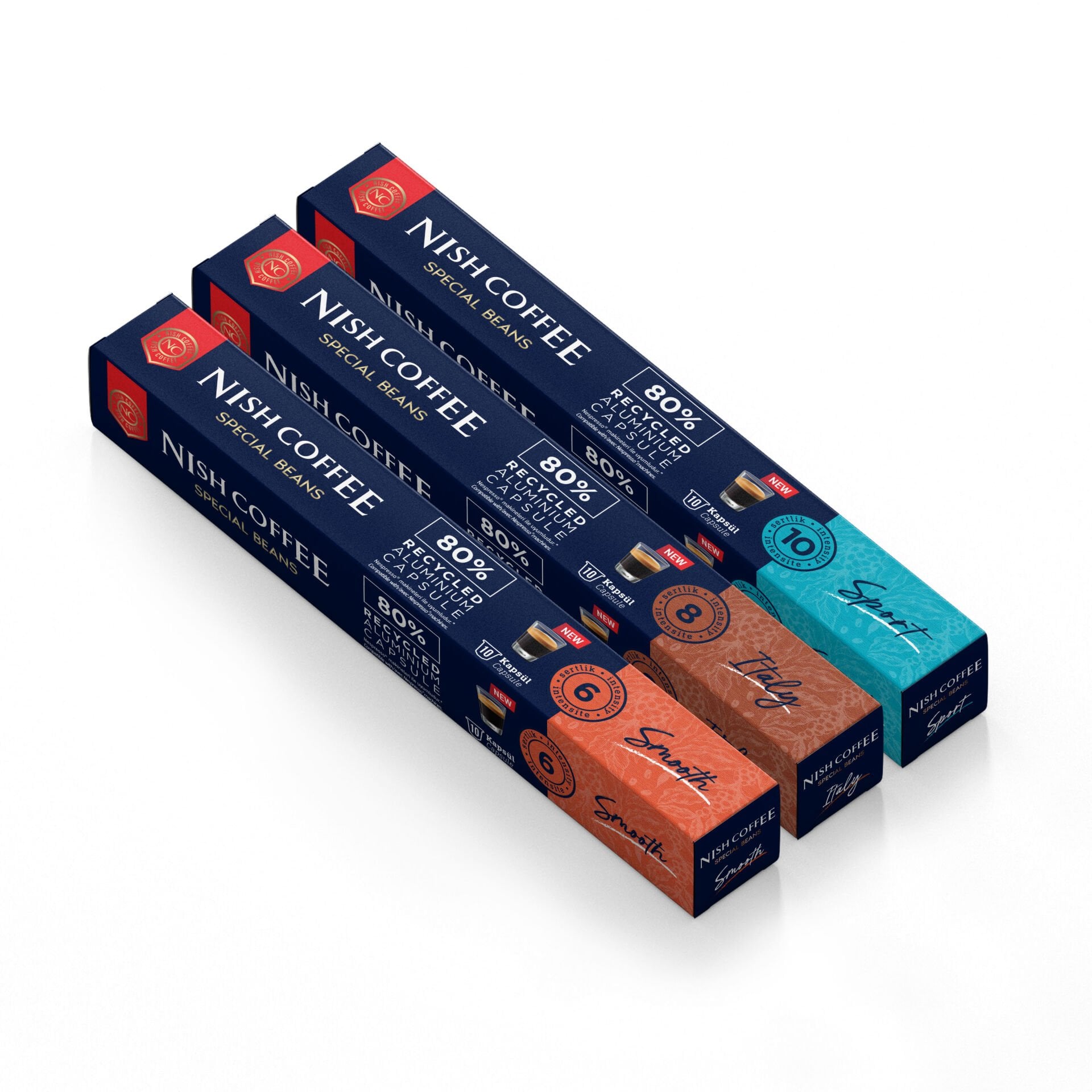 Nish Coffee Nespresso Uyumlu Kapsül Kahve 3'lü Set (Smooth,Italy,Sport)-30 Adet