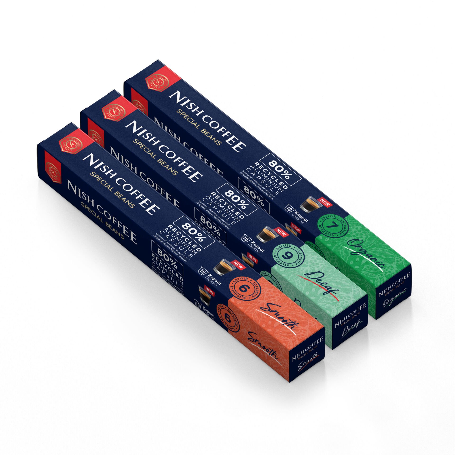 Nish Coffee Nespresso Uyumlu Kapsül Kahve 3'lü Set (Smooth,Decaf, Organik)-30 Adet