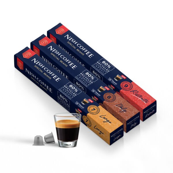 Nish Coffee Nespresso Uyumlu Kapsül Kahve 3'lü Set (Lungo,Italy,Risteretto)-30 Adet
